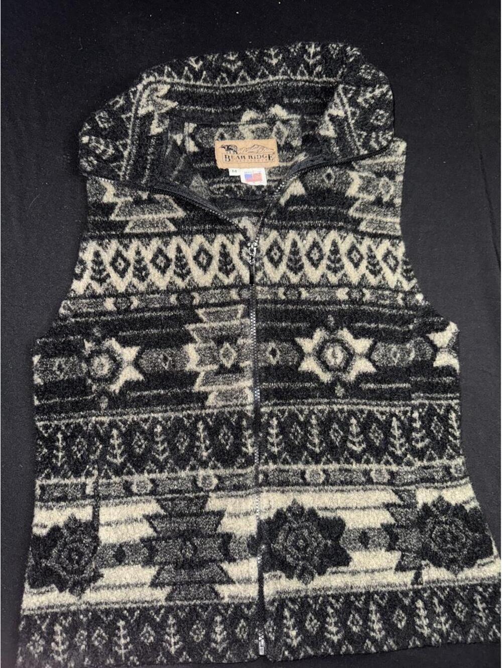 Vintage Bear Ridge Outfitters Wool Vest Black Womens SIze Medium Aztec USA Made